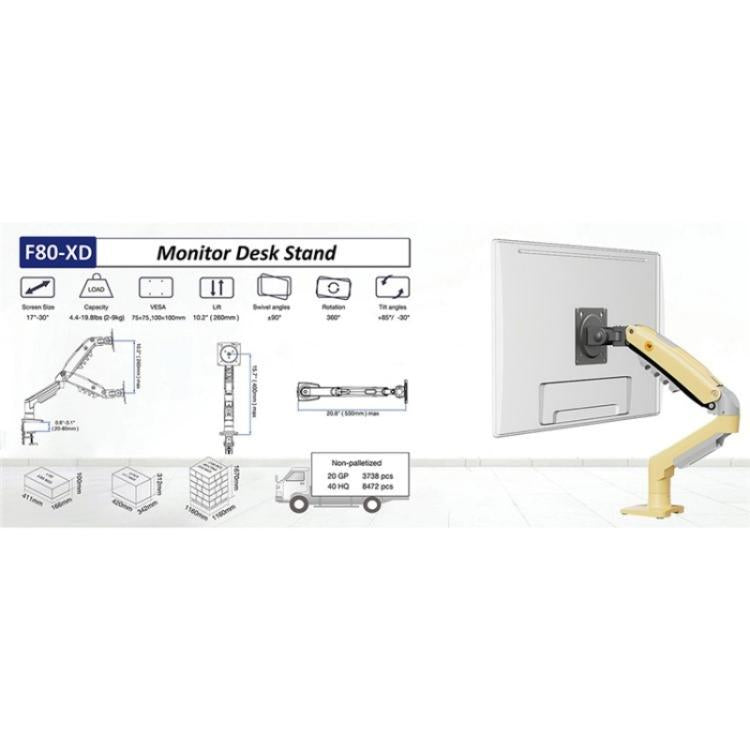 NORTH BAYOU F80 Adjustable Height Monitor Arm 17-30 Inch Displays Desk Mount Stand