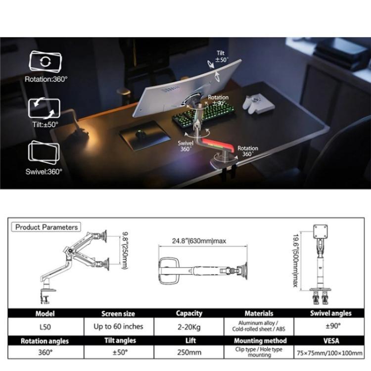 NORTH BAYOU L50 32-60 Inch Gaming Screen RGB Light Curved Ultrawide Flat Monitor Stand