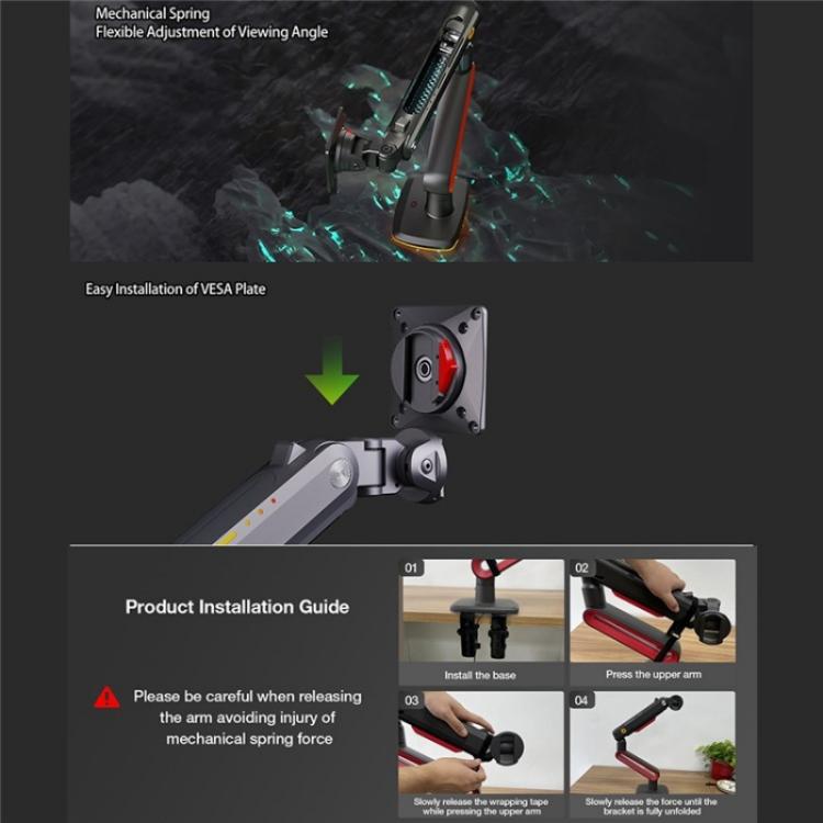 NORTH BAYOU L60 RGB Light Desk Mount Bracket 32-60 Inch Gaming Monitor Arm Stand