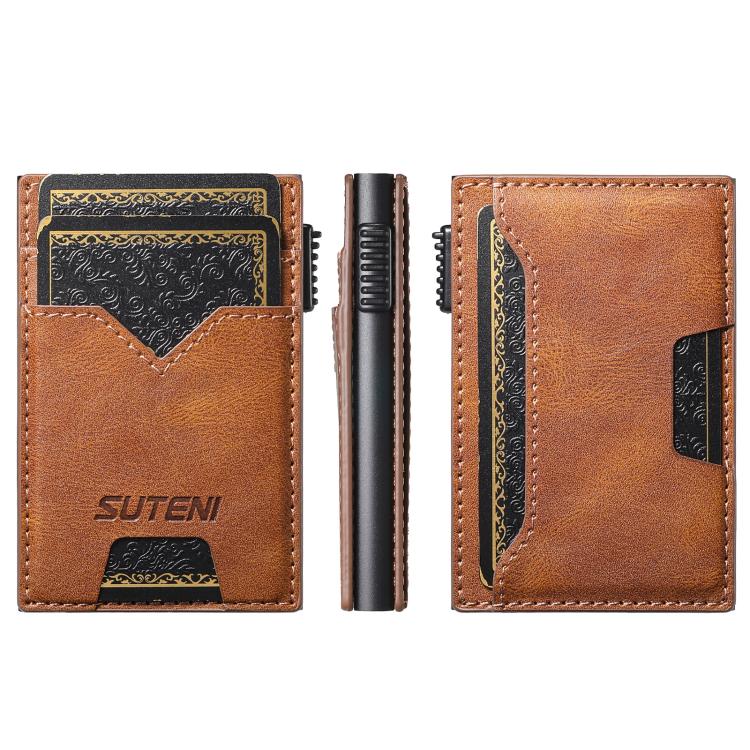 The Suteni denim double-sided card slot button automatically ejects the card box