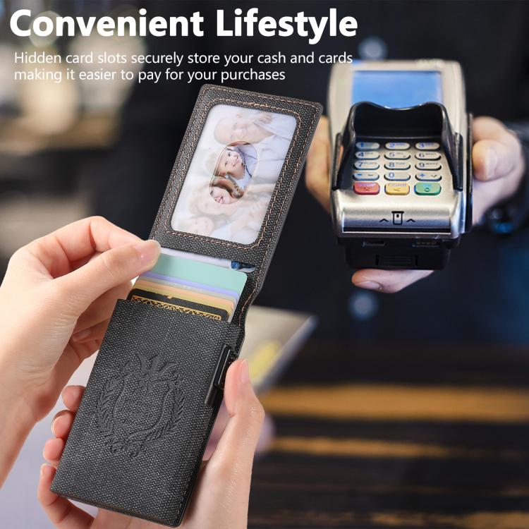 The Suteni denim pattern button automatically pops out the veneered printed card box