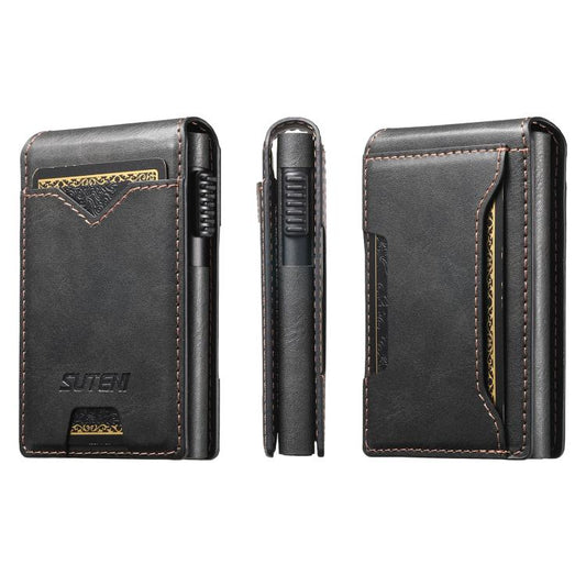 The Suteni oil wax pattern button automatically pops out the veneered printed card box