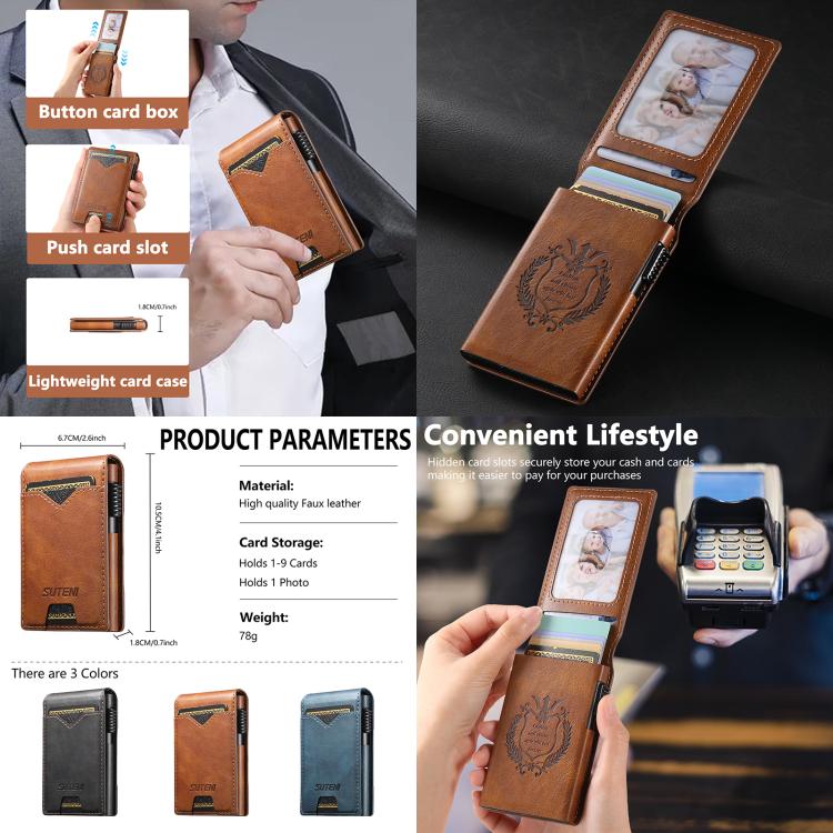 The Suteni oil wax pattern button automatically pops out the veneered printed card box