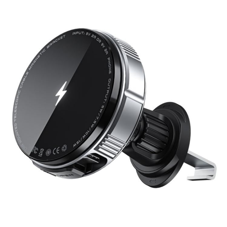 X02 With Retractable Cable 15W Car Air Vent Mount Magnetic Phone Holder Wireless Charger