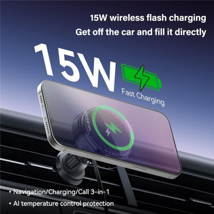 X02 With Retractable Cable 15W Car Air Vent Mount Magnetic Phone Holder Wireless Charger