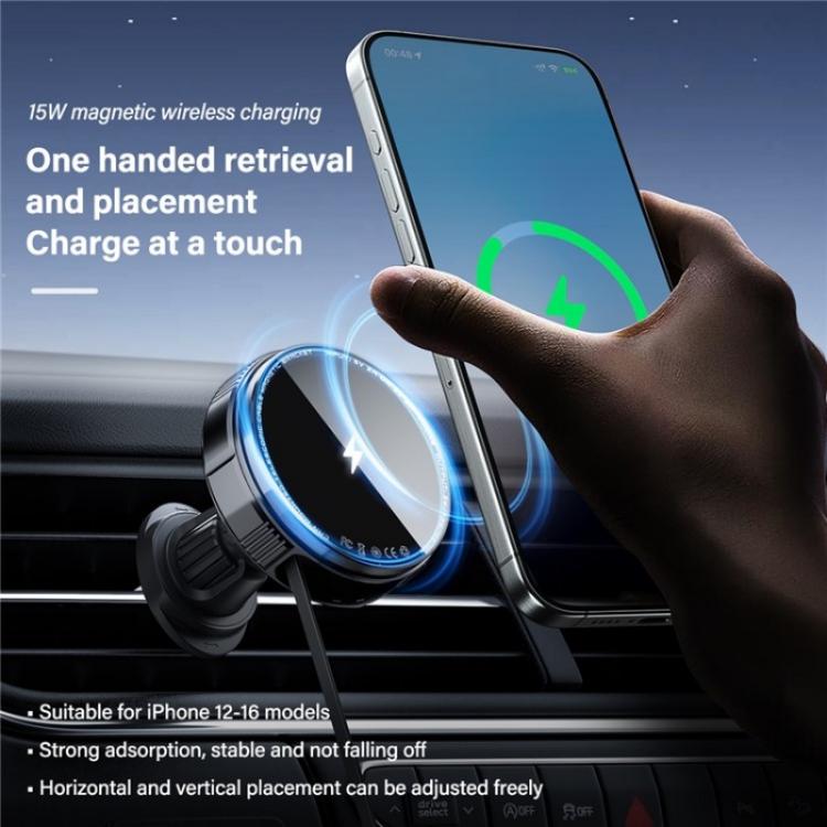 X02 With Retractable Cable 15W Car Air Vent Mount Magnetic Phone Holder Wireless Charger