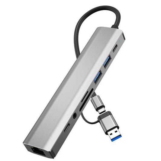 2509 RJ45, USB3.0, USB2.0, USB-C2.0, 3.5mm, DC5V, SD / TF Card Reader Adapter USB-C / USB Hub