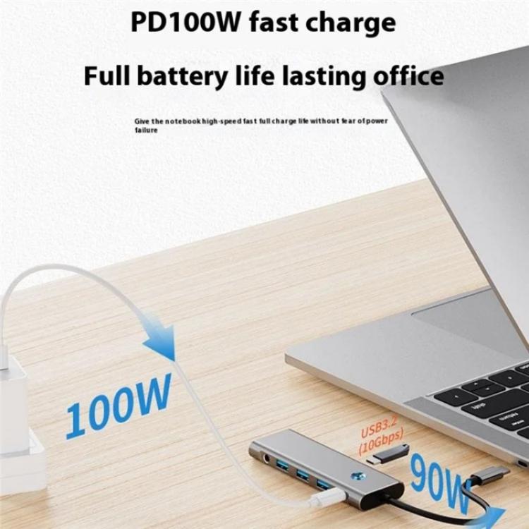 2426 One-Key Screen Off Type-C to 2 x USB3.2, HD, PD100W, 2 x USB-C3.2 HUB