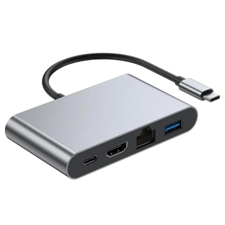 2322 Type-C to RJ45, 4K/30HZ HD, USB 3.0, PD100W Charging Port Aluminum Shell HUB