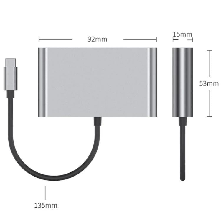 2322 Type-C to RJ45, 4K/30HZ HD, USB 3.0, PD100W Charging Port Aluminum Shell HUB