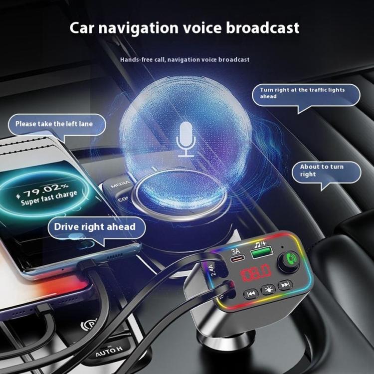 L4 Fast Charging Car Charger MP3 Player Retractable Cable FM Transmitter