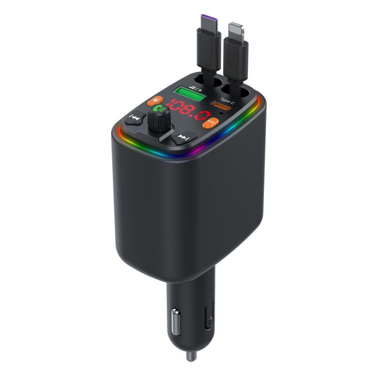 Y10 With Retractable Type C + iP Cable Car Charger FM Transmitter Bluetooth MP3 Player