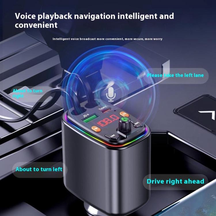 Y10 With Retractable Type C + iP Cable Car Charger FM Transmitter Bluetooth MP3 Player