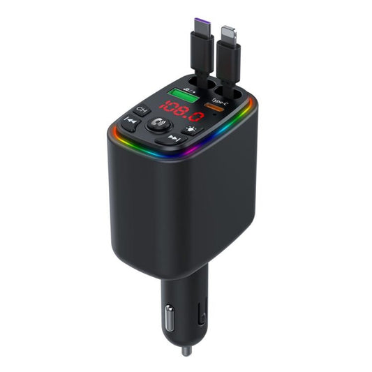 Y9 Retractable Cable Bluetooth FM Transmitter Voltage Display Car Charger MP3 Player