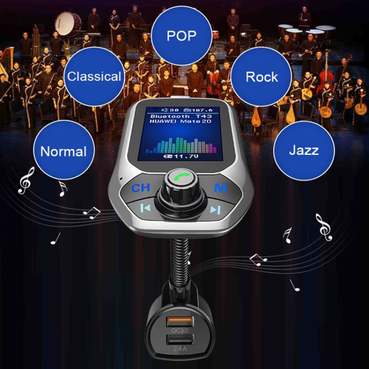 T43 Car Bluetooth Mp3 Multi-function Large Color Screen QC3.0 Bluetooth Car Charge Lossless Car Bluetooth Player