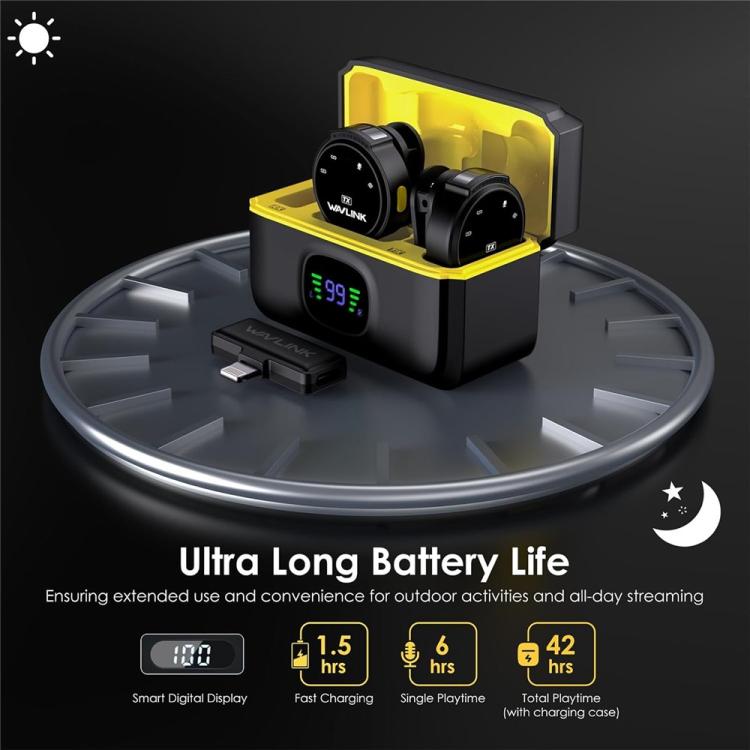 WAVLINK 608C Magnetic Lavalier Wireless Dual Microphone with 8 Pin RX Receiver