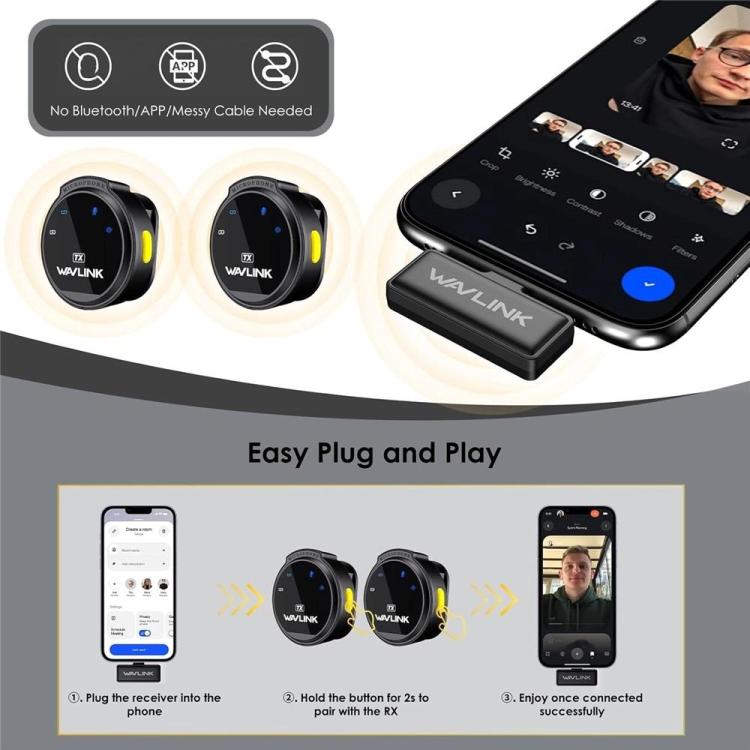 WAVLINK 608C Magnetic Lavalier Wireless Dual Microphone with 8 Pin RX Receiver