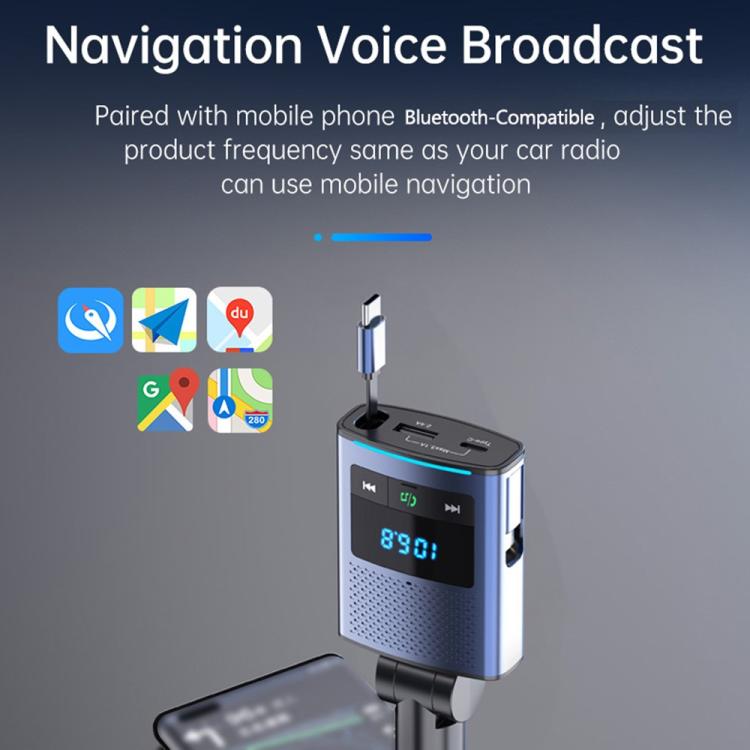 BC99 With Retractable Cable FM Transmitter PD 65W Fast Charging Laptop Phone Car Charger