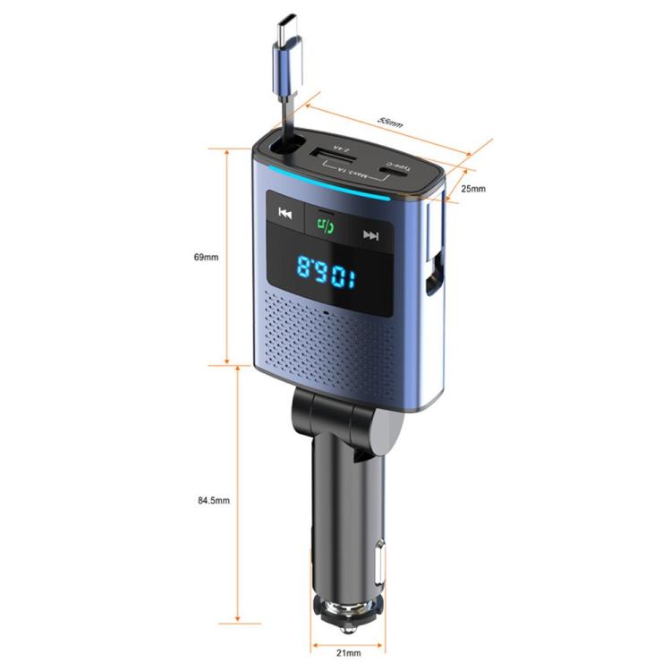 BC99 With Retractable Cable FM Transmitter PD 65W Fast Charging Laptop Phone Car Charger