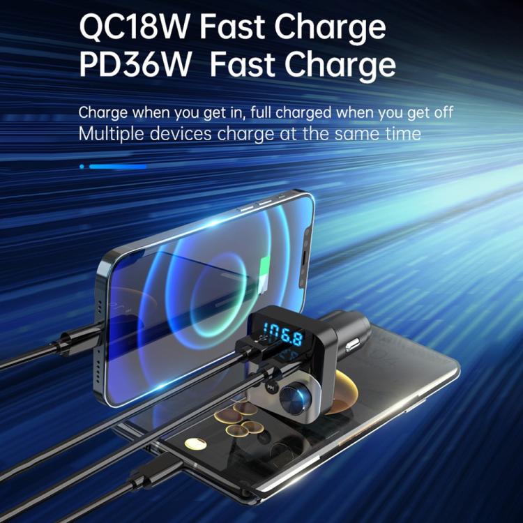 BC98 Car PD 36W Fast Charging QC3.0 Charger FM Transmitter Bluetooth 5.3 Hands-Free Call