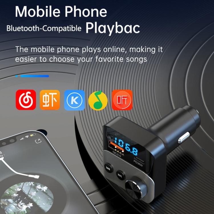BC98 Car PD 36W Fast Charging QC3.0 Charger FM Transmitter Bluetooth 5.3 Hands-Free Call