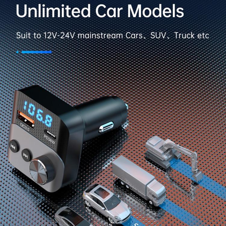 BC98 Car PD 36W Fast Charging QC3.0 Charger FM Transmitter Bluetooth 5.3 Hands-Free Call
