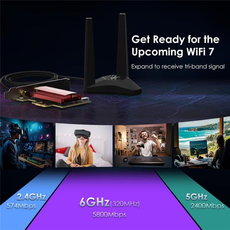 WAVLINK WN685BE3-A Tri-Band BE200 Wireless Adapter Desktop PC WiFi 7 BE8800 Pcie Card