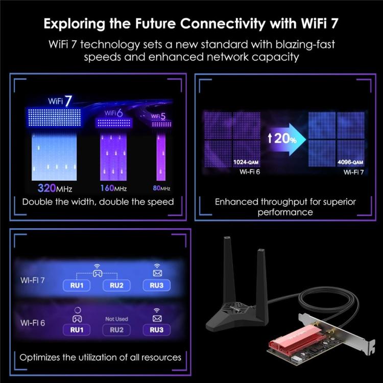 WAVLINK WN685BE3-A Tri-Band BE200 Wireless Adapter Desktop PC WiFi 7 BE8800 Pcie Card