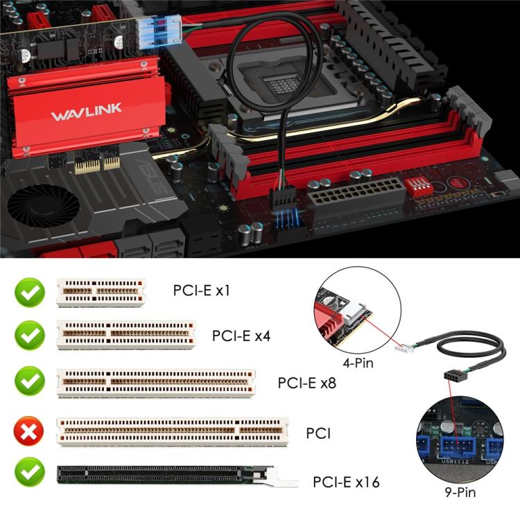 WAVLINK WN685BE3-B BE8800 2.4GHz 5GHz 6GHz WiFi 7 Tri-Band PCI-E Wireless Network Card