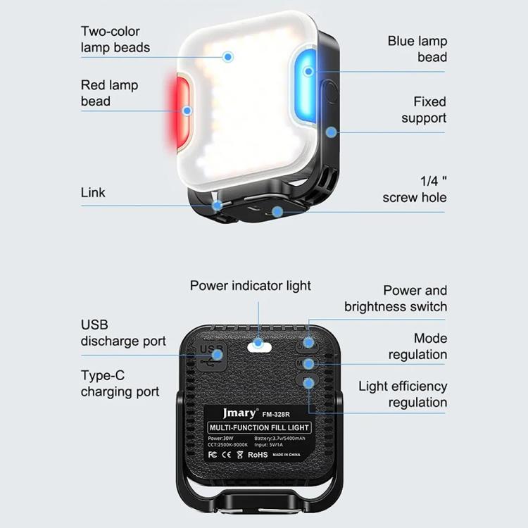 JMARY FM-328R Adjustable Color Temperature Outdoor Camping LED Light Portable Video Fill Light
