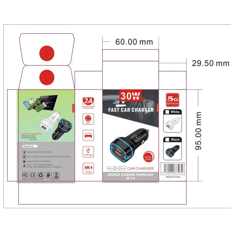 QC3.0 30W USB Car Charger