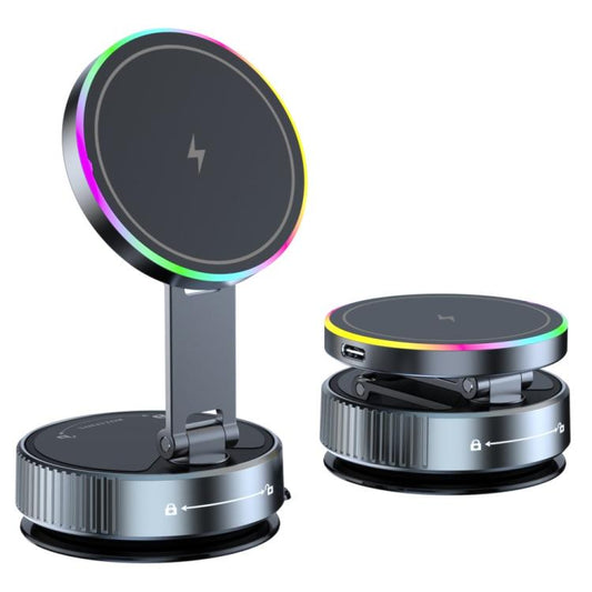 K3 With Colorful Light Rotating Magnetic Car Wireless Charging Vacuum Sucker Phone Stand
