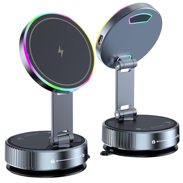 K3 With Colorful Light Rotating Magnetic Car Wireless Charging Vacuum Sucker Phone Stand