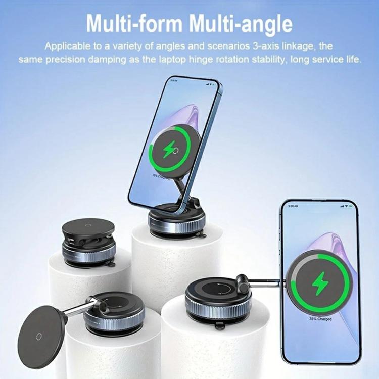 X68W 15W Wireless Charging Vacuum Suction Cup Foldable Car Dashboard Magnetic Phone Holder