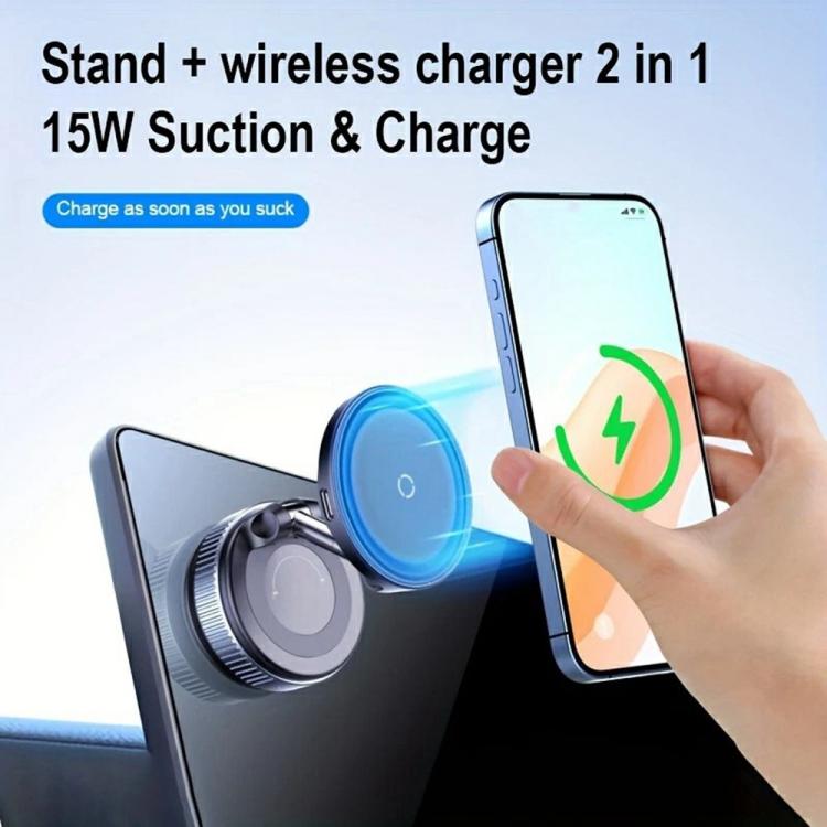 X68W 15W Wireless Charging Vacuum Suction Cup Foldable Car Dashboard Magnetic Phone Holder
