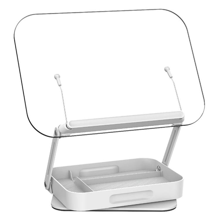 R22H Adjustable Rotating Foldable Laptop Tablet Book Holder Stand with Bottom Storage Box