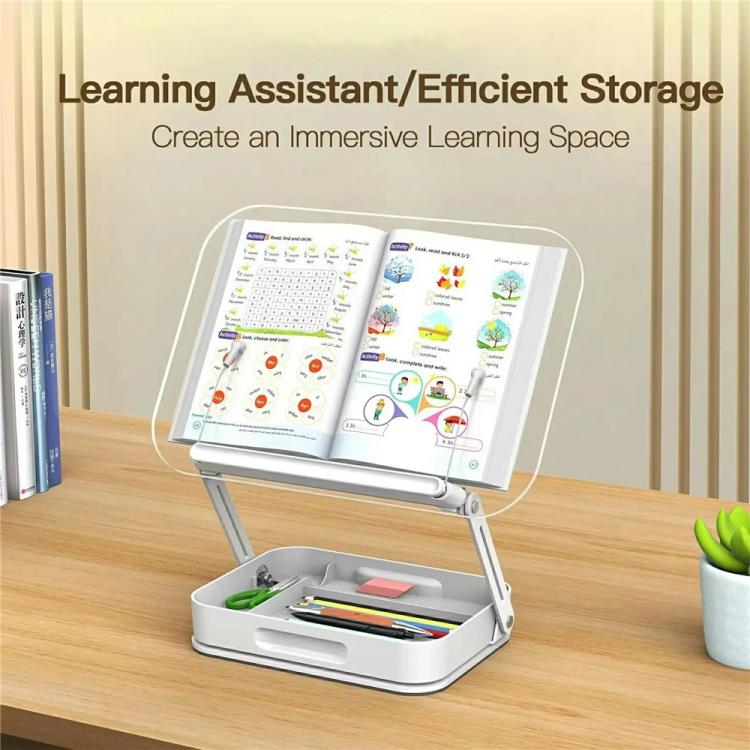 R22H Adjustable Rotating Foldable Laptop Tablet Book Holder Stand with Bottom Storage Box