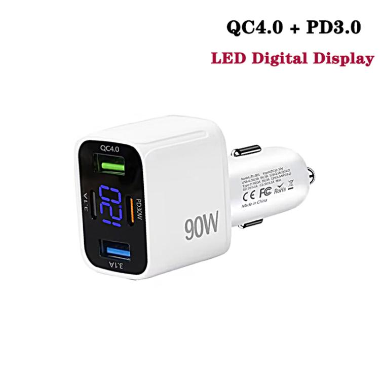 QC4.0 30W + PD3.0 30W LED Digital Display Car Charger