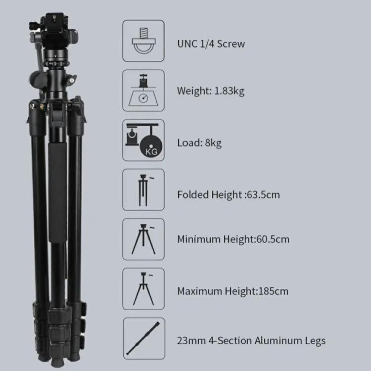 JMARY KS355+HG60 360 Degree Panoramic Ball Head DSLR Camera 2-in-1 Monopod Tripod