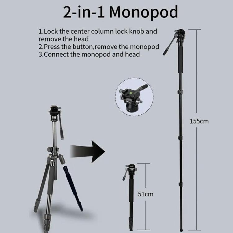 JMARY KS355+HG60 360 Degree Panoramic Ball Head DSLR Camera 2-in-1 Monopod Tripod