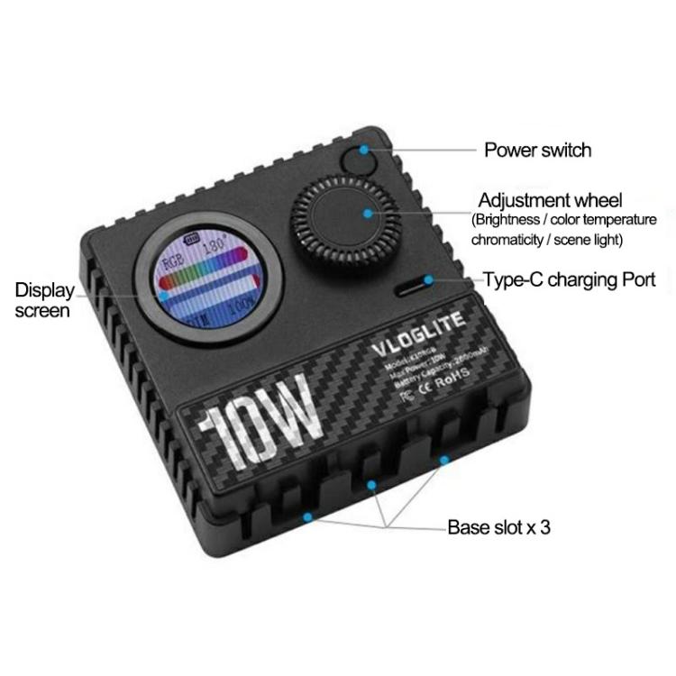 VLOGLITE K10RGB Ultra Thin Pocket Size RGB LED Camera Light Photography Videography Selfie Light