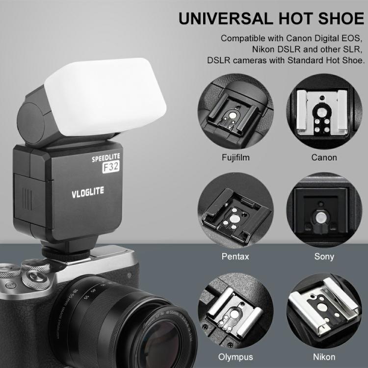 VLOGLITE F32 For Fuji Nikon Canon Sony DSLR Camera External Flash Light Portable Hot Shoe Light