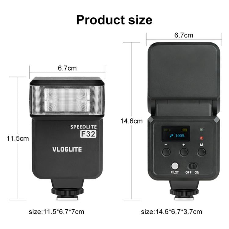 VLOGLITE F32 For Fuji Nikon Canon Sony DSLR Camera External Flash Light Portable Hot Shoe Light