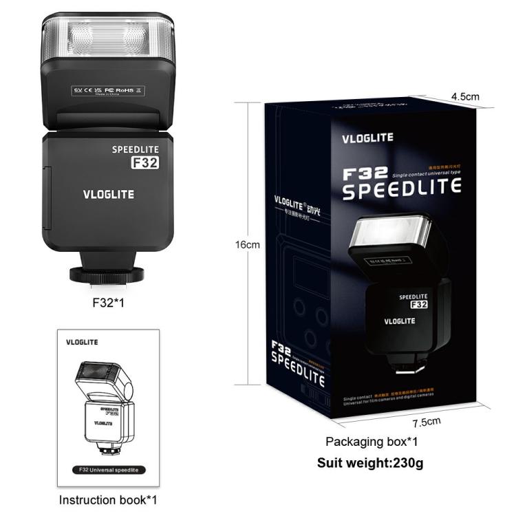 VLOGLITE F32 For Fuji Nikon Canon Sony DSLR Camera External Flash Light Portable Hot Shoe Light