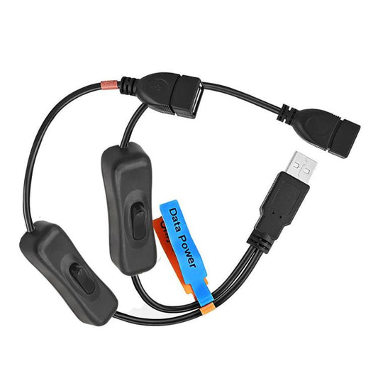 JUNSUNMAY USB 2.0 Male to 2 Dual USB Female Jack Y Splitter Hub Power Cord Extension Adapter with On/Off Switch