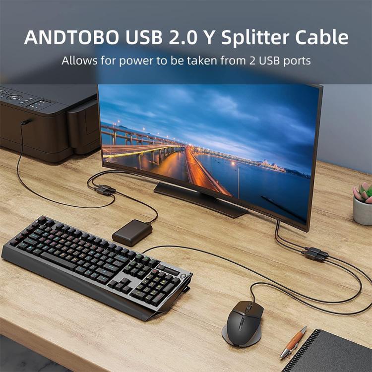 JUNSUNMAY USB 2.0 Male to 2 Dual USB Female Jack Y Splitter Hub Power Cord Extension Adapter with On/Off Switch