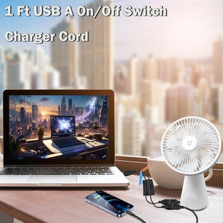 JUNSUNMAY USB 2.0 Male to 2 Dual USB Female Jack Y Splitter Hub Power Cord Extension Adapter with On/Off Switch