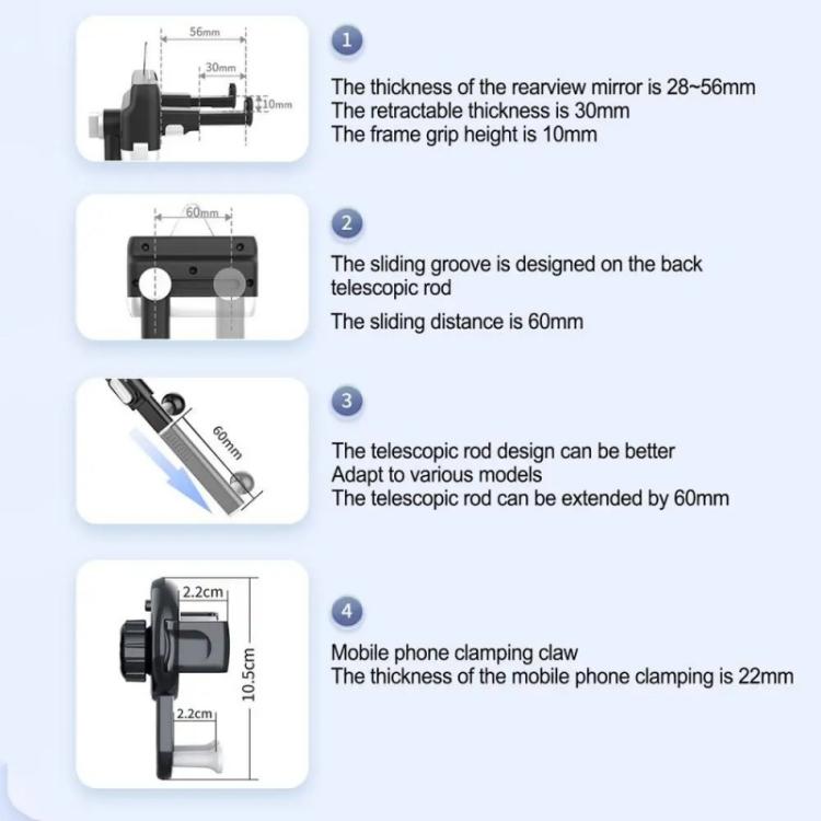 H256 360 Degree Rotation Cellphone Navigation Bracket Car Rearview Mirror Phone Holder