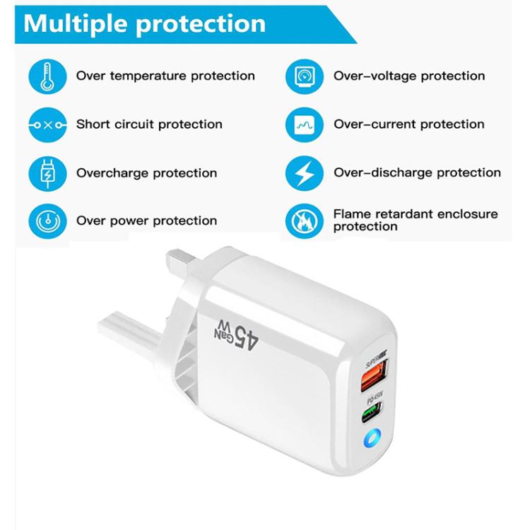 GaN 45W PD3.0 + QC3.0 Fully Compatible Protocol Charger for Laptops / Tablets, UK Plug