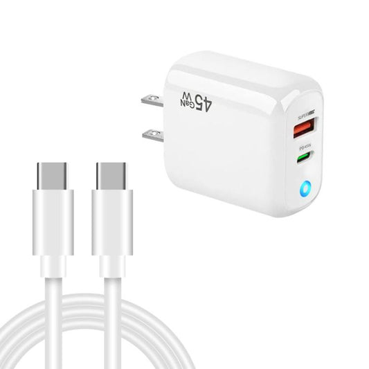 TE-PD45 GaN 45W PD3.0 / Type-C + USB 3.0 Charger with Type-C to Type-C Data Cable, US  Plug